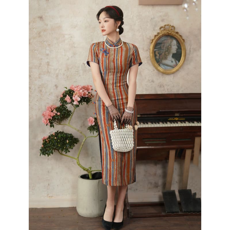 Colorful Stripe Cheongsam - Female Hanfu