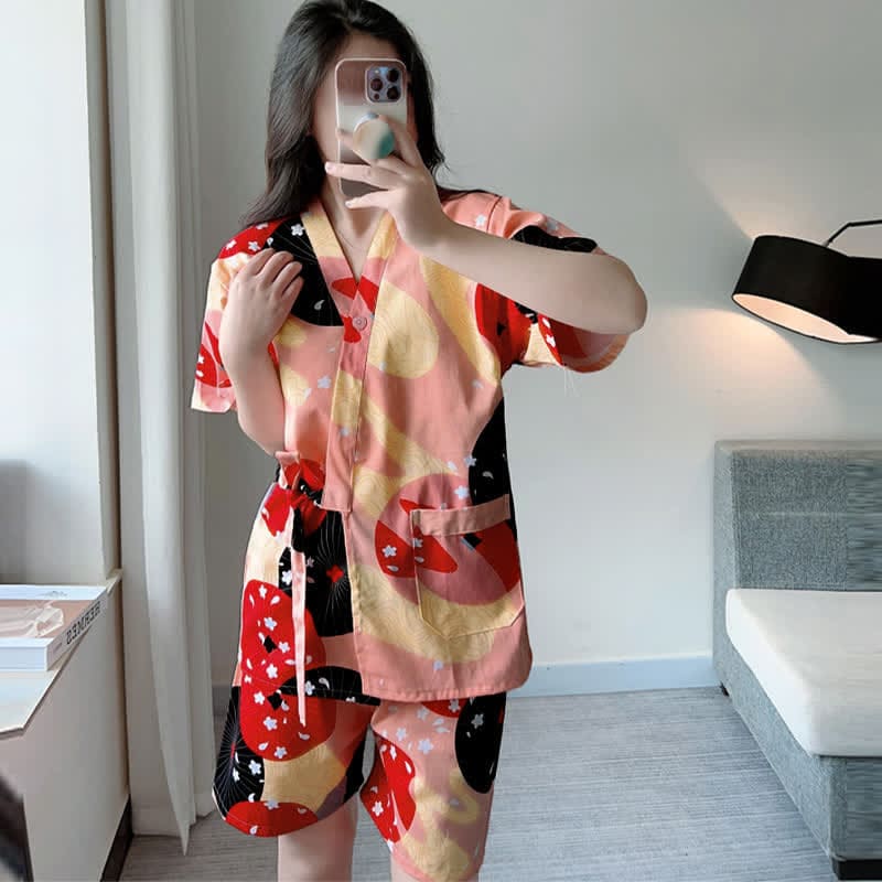 Colorful Vintage Print Cardigan Pajamas