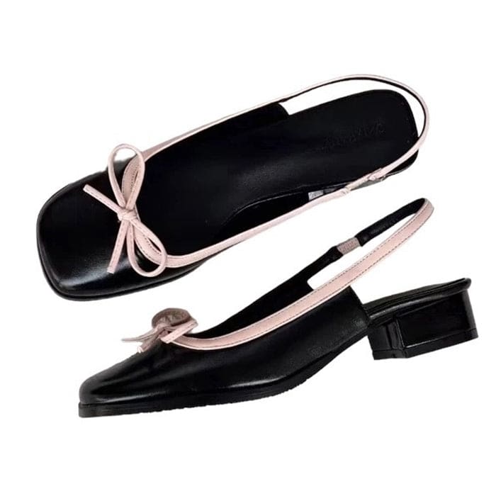 Comfort Bow Square Toe Sandals - EU35 (US5.0) / Black