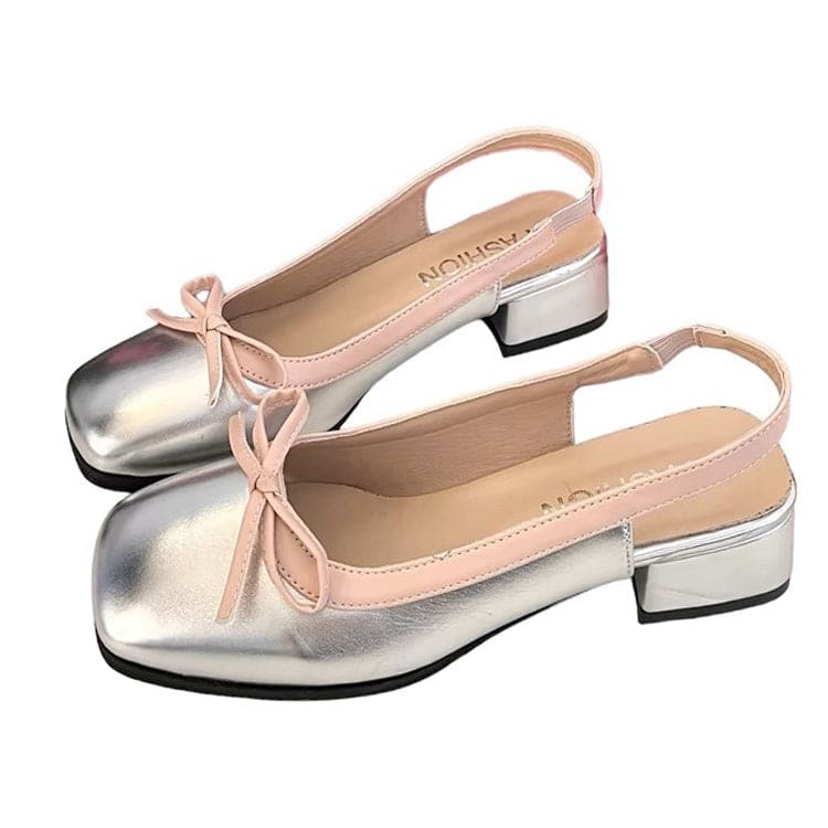 Comfort Bow Square Toe Sandals - EU35 (US5.0) / Silver