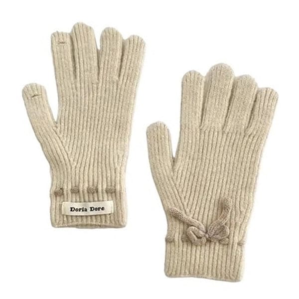 Comfortable Bow Knit Gloves - Beige - Other