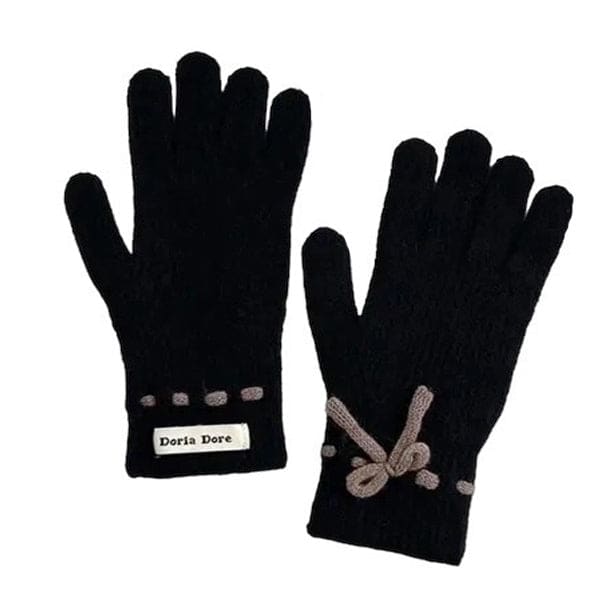 Comfortable Bow Knit Gloves - Black - Other