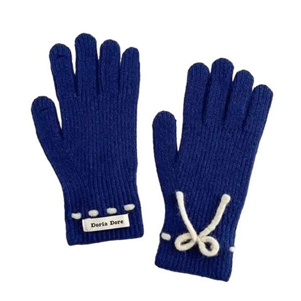 Comfortable Bow Knit Gloves - Blue - Other