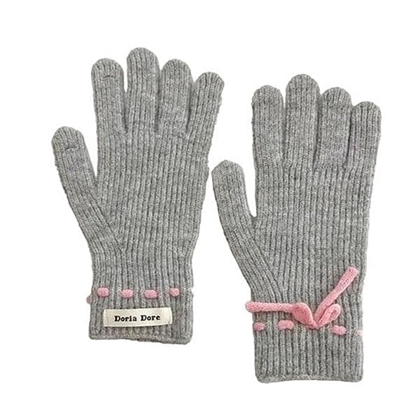 Comfortable Bow Knit Gloves - Grey - Other