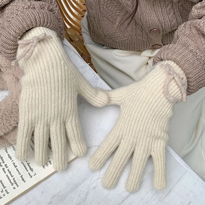 Comfortable Bow Knit Gloves - Other