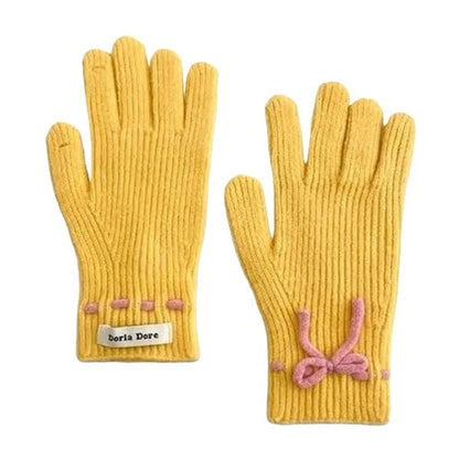 Comfortable Bow Knit Gloves - Yellow - Other