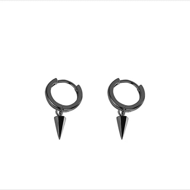 Cone Sterling Silver Drop Hoop Earring - 1 Pair - Black