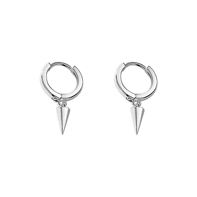 Cone Sterling Silver Drop Hoop Earring - 1 Pair - Silver