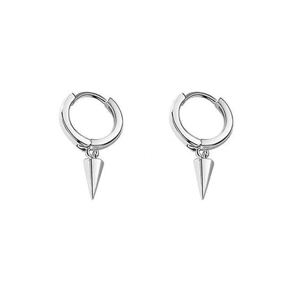 Cone Sterling Silver Drop Hoop Earring - 1 Pair - Silver