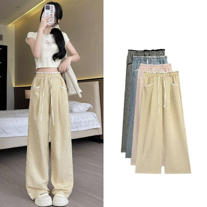 Contrast Panel Pocket Drawstring High Waist Wide Leg Pants