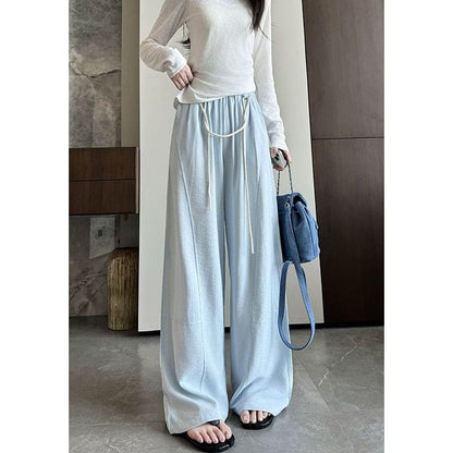 Contrast String High Rise Wide Leg Drape Pants