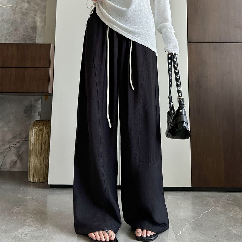 Contrast String High Rise Wide Leg Drape Pants