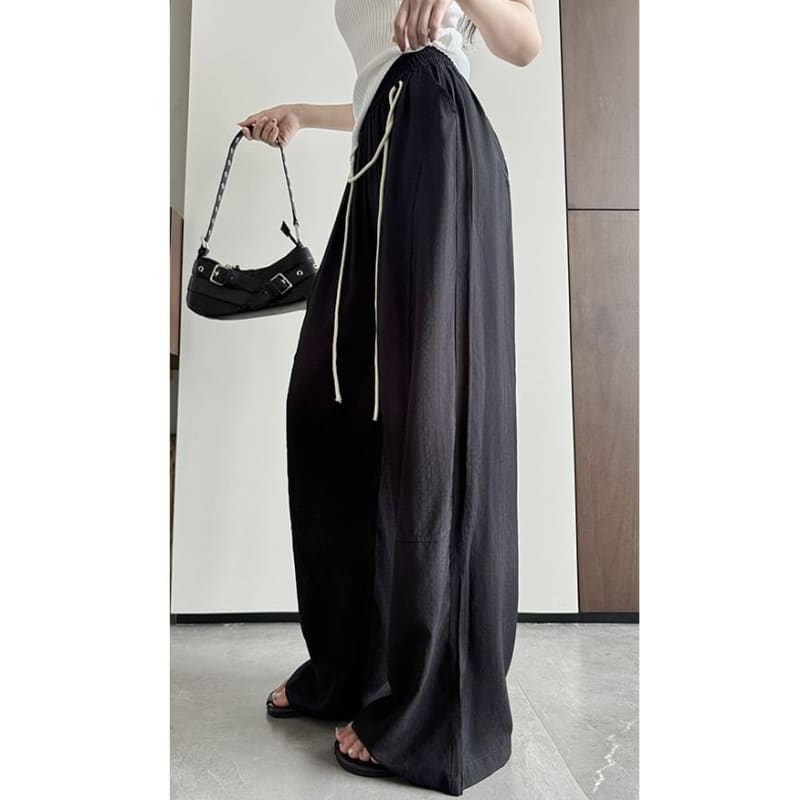 Contrast String High Rise Wide Leg Drape Pants