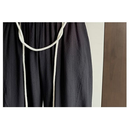 Contrast String High Rise Wide Leg Drape Pants