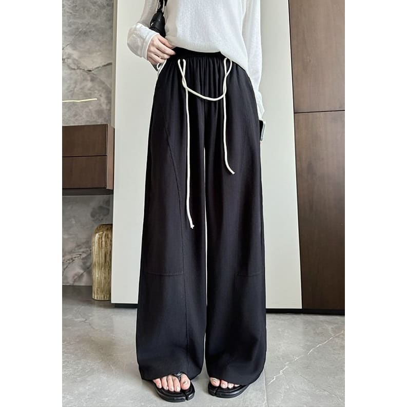 Contrast String High Rise Wide Leg Drape Pants