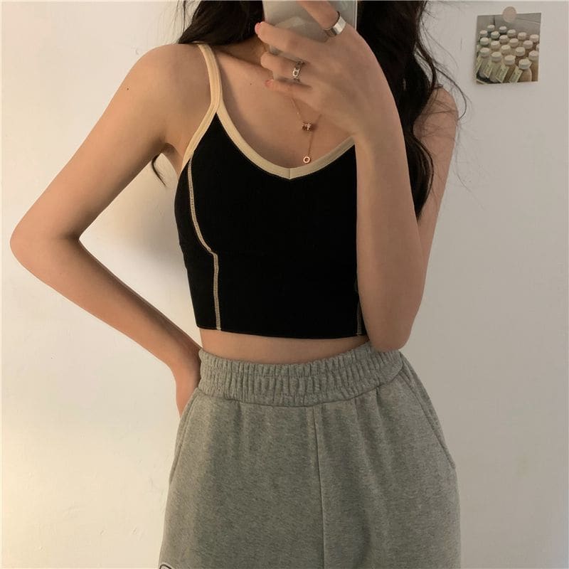 Contrast Trim Cropped Camisole Top