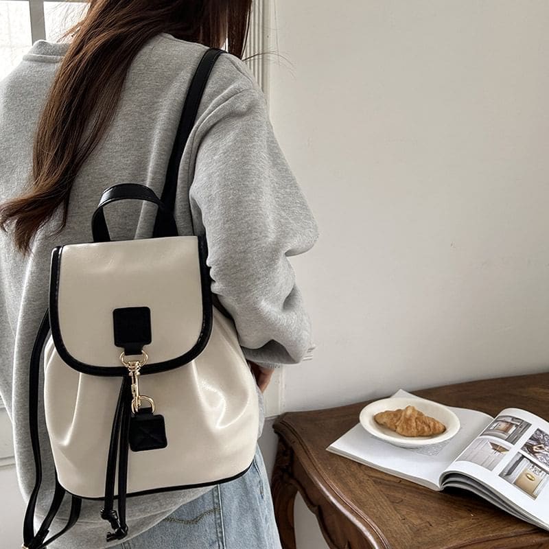 Contrast Trim Faux Leather Backpack