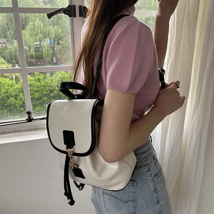 Contrast Trim Faux Leather Backpack