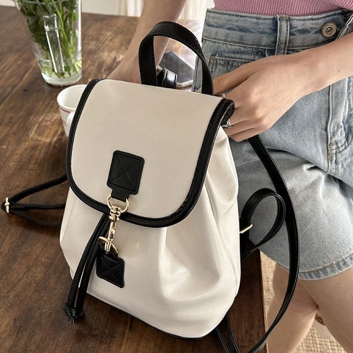 Contrast Trim Faux Leather Backpack