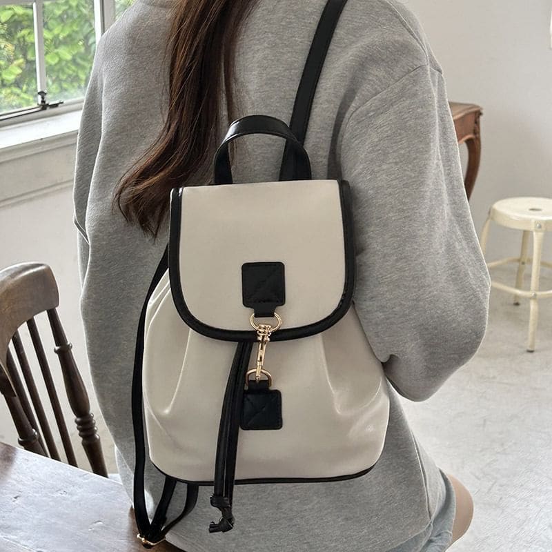 Contrast Trim Faux Leather Backpack