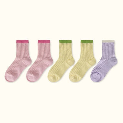 Contrast Trim Pointelle Knit Socks / Set - Type 14 - Set