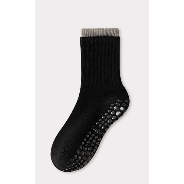 Contrast Trim Ribbed Yoga Short Socks / Set - Black