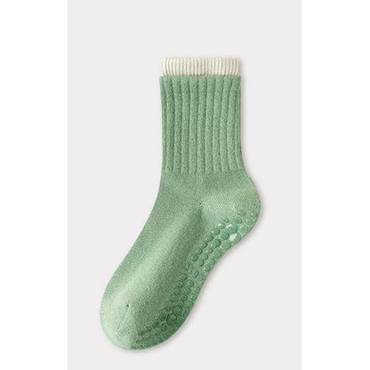 Contrast Trim Ribbed Yoga Short Socks / Set - Green