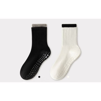 Contrast Trim Ribbed Yoga Short Socks / Set - Set of 2