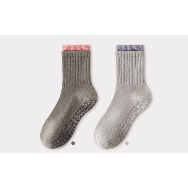 Contrast Trim Ribbed Yoga Short Socks / Set - Set of 2