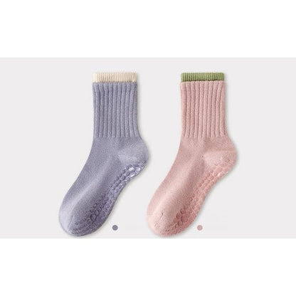 Contrast Trim Ribbed Yoga Short Socks / Set - Set of 2