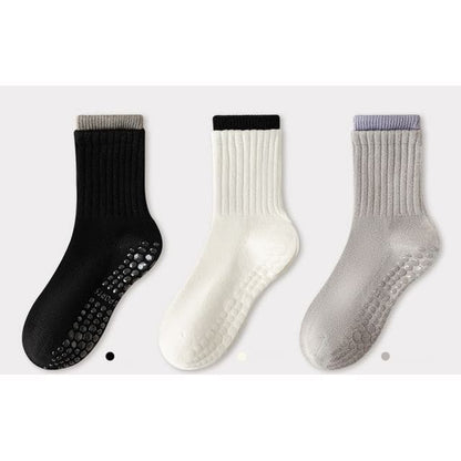 Contrast Trim Ribbed Yoga Short Socks / Set - Set of 3