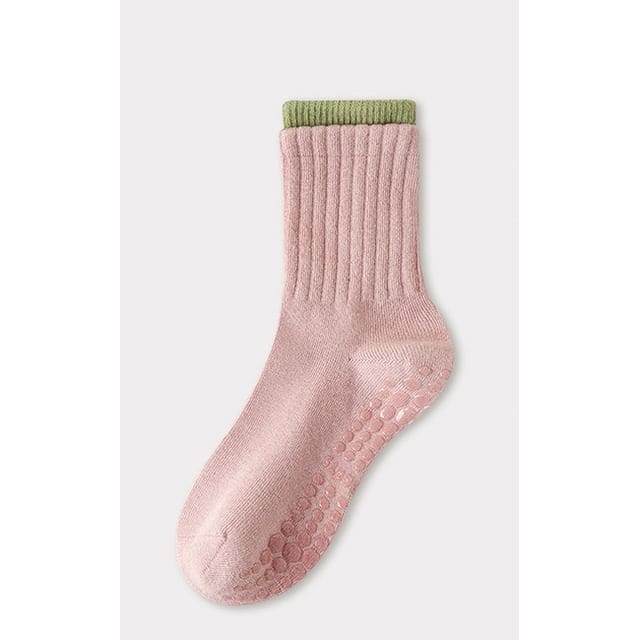 Contrast Trim Ribbed Yoga Short Socks / Set - Pink