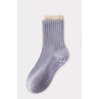 Contrast Trim Ribbed Yoga Short Socks / Set - Purple