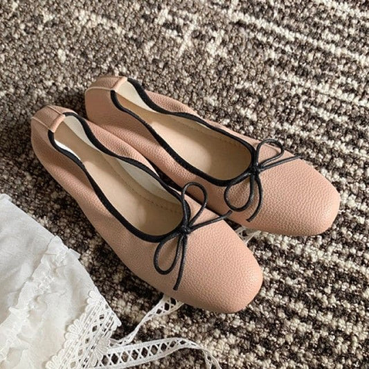 Contrast Trim Ribbon Ballet Flats