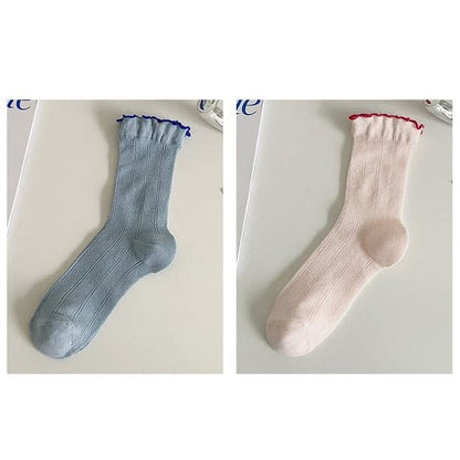 Contrast Trim Socks Set - Set Of 2 Pairs - Blue & Pink