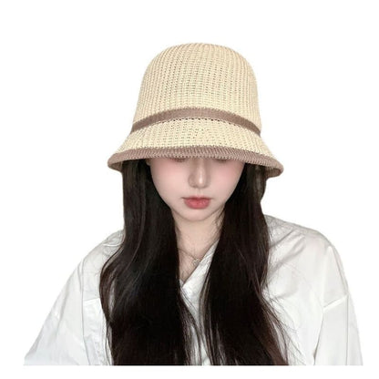 Contrast Trim Straw Bucket Hat