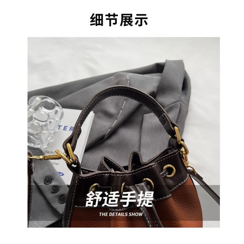 Contrast Trim Top Handle Bucket Bag