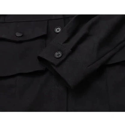 Cool Black Pocket Shirt Pleated Skirt Tie Set