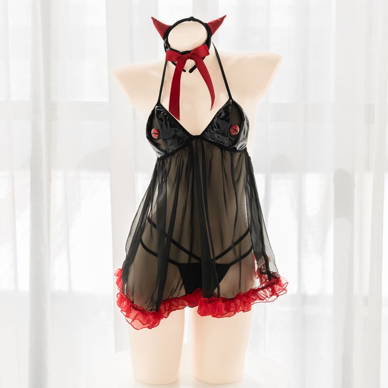 Cool Black Red Cute Devil Eyes See Through Night Dress