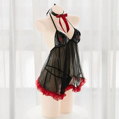 Cool Black Red Cute Devil Eyes See Through Night Dress