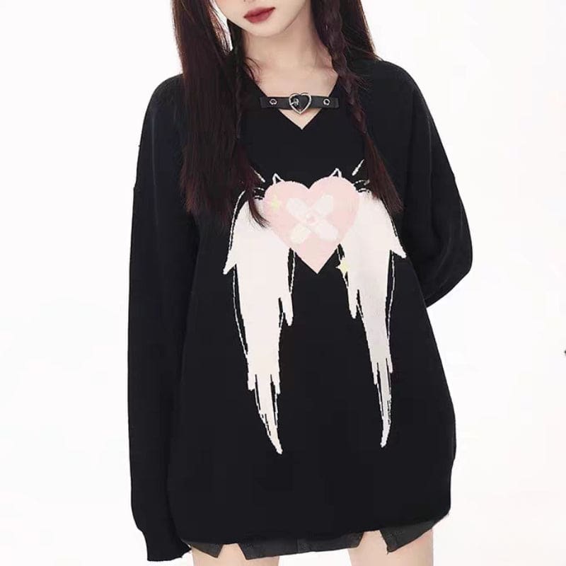 Cool Heart Wing Versatile Sweater - Black / S