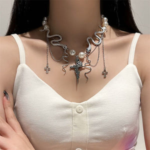 Cool Snake Shaped Necklace - Cross