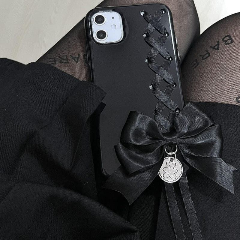 Coquete Lace Up Bow Black Phone Case ON1497