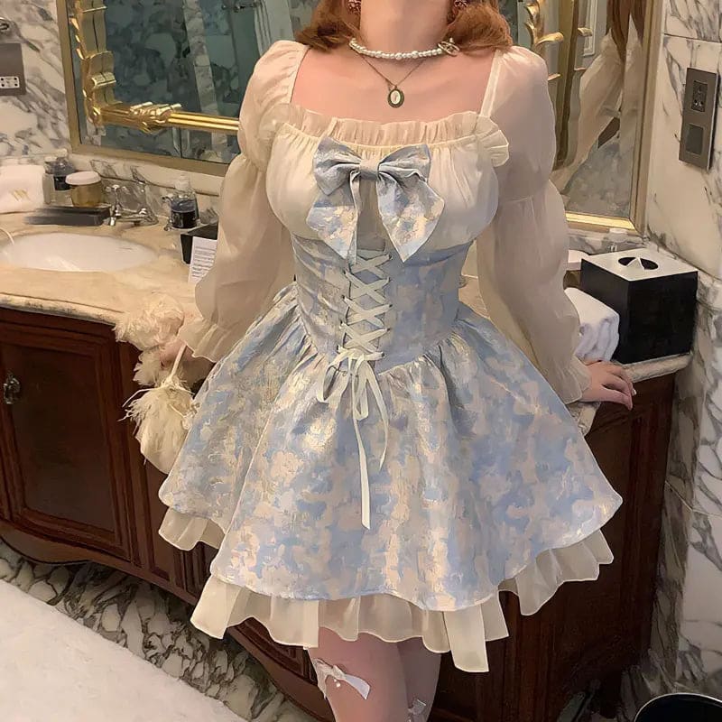 Coquette Blue Bow Princess Dress W696 KawaiiMoriStore Coquette Blue Bow Princess Dress W696 KawaiiMoriStore