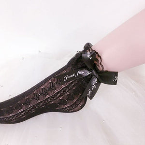 Coquette Jirai Kei Socks ON1454 - Black-black bow