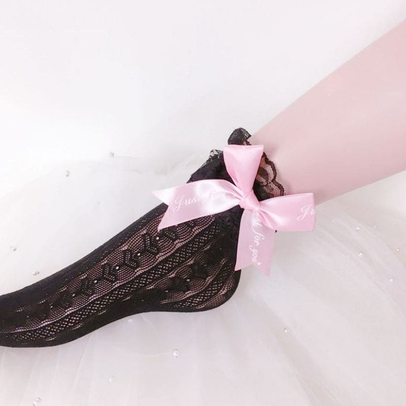 Coquette Jirai Kei Socks ON1454 - Black-pink bow
