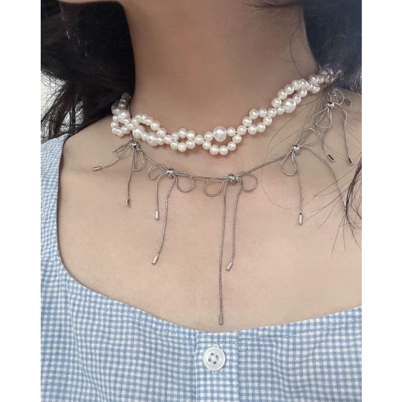 Coquette Silver Bows Choker - Standart / Silver - Necklace