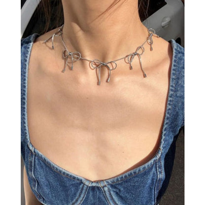 Coquette Silver Bows Choker - Standart / Silver - Necklace