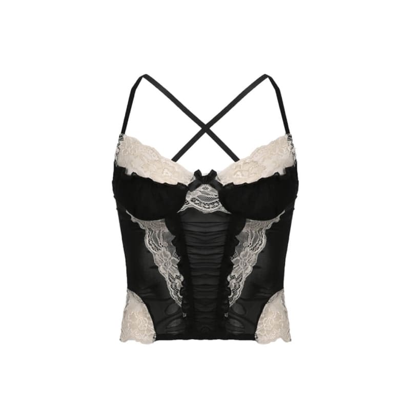 Coquette Vintage Lace Camisole - Black / S - Camisoles &