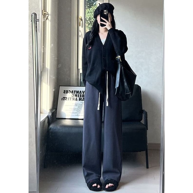 Corduroy High Waist Drawstring Wide Leg Pants